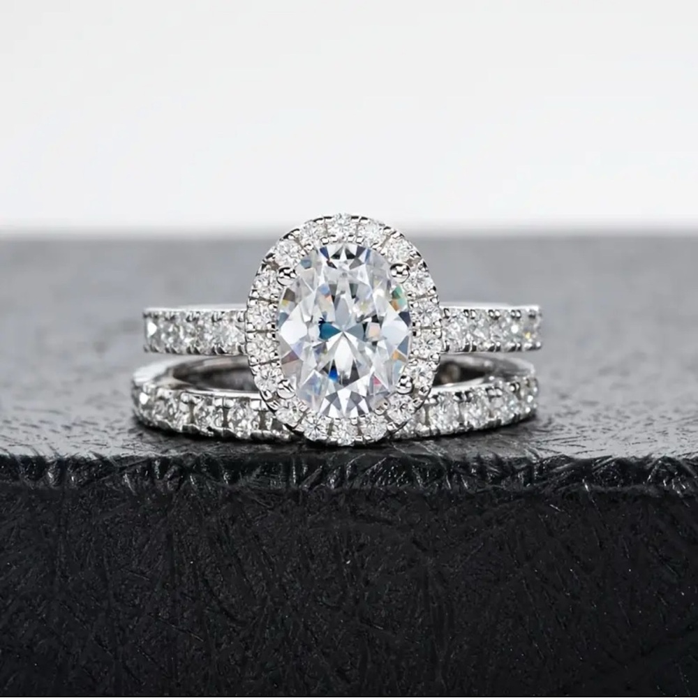 Certified 2ct Oval FULL Moissanite Diamond Bridal Set
